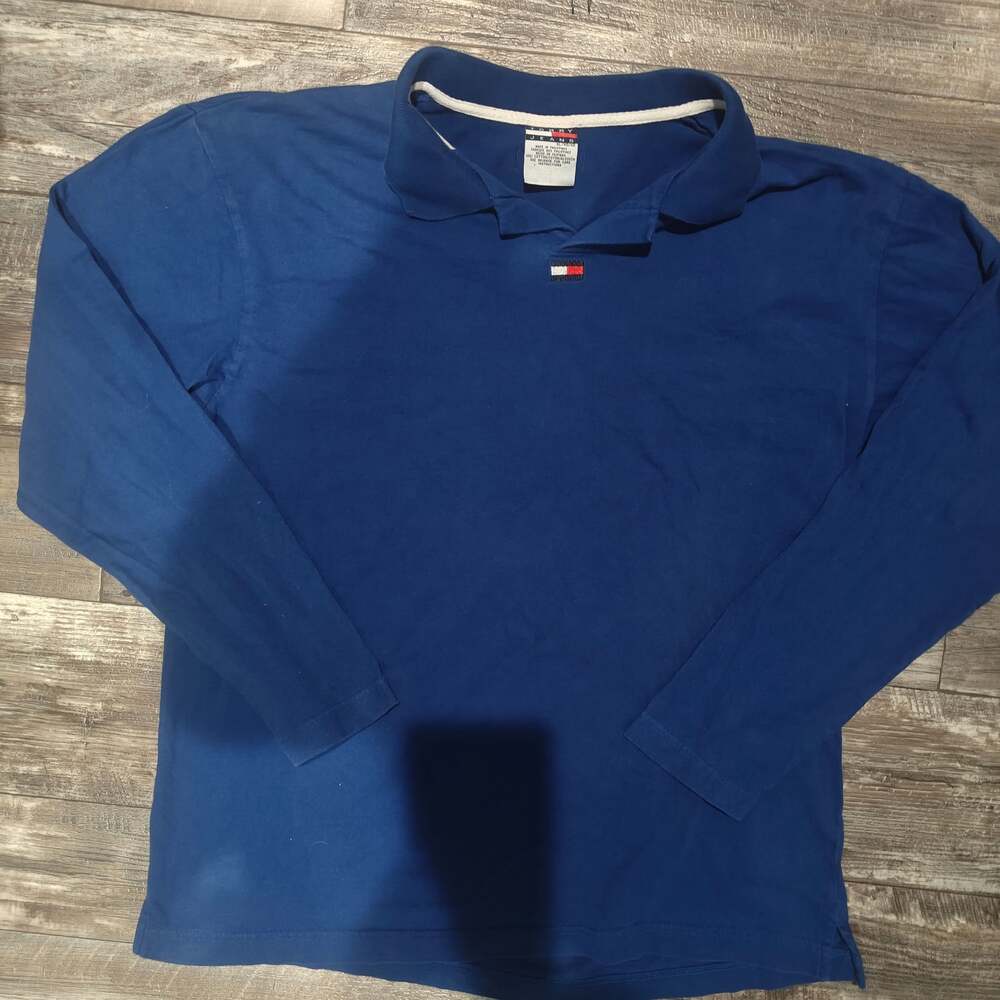 Tommy Jeans Long Sleeve Polo Shirt in Blue